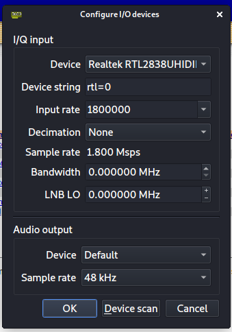 Figure 8. GQRX settings for RTL-SDR